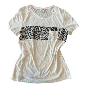 Victoria’s Secret PINK Leopard Print Pocket Tee White Women’s Large Y2K